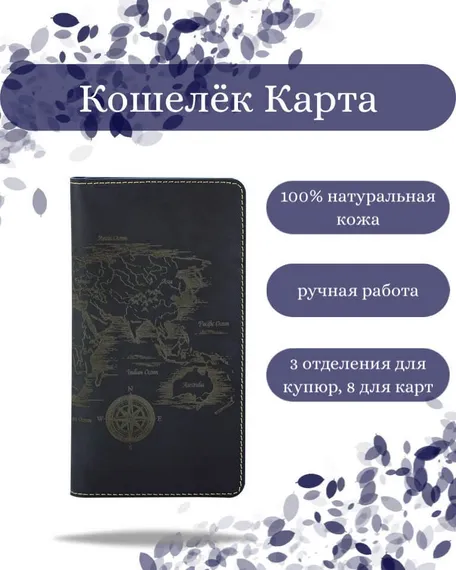 Фото функционального кошелька Карта из синей кожи Инфографика