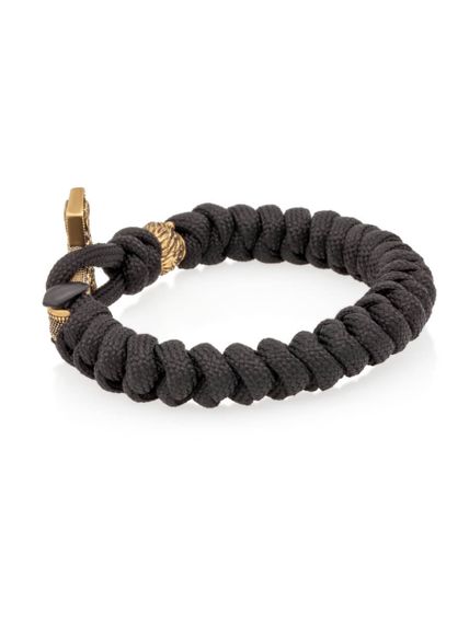 Браслет из черного паракорда с шармом Молот тора Мьельнир и медведем из бронзы, вид сбоку