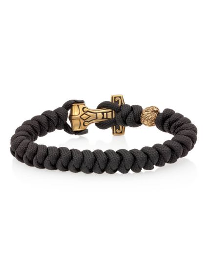 Браслет из чёрного паракорда с шармом Молот тора Bayer и медведем из бронзы, вид сзади