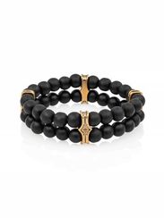 Браслет двойной из керамики (имитация шунгита) 8 мм с шармом Всевидящее око из бронзы