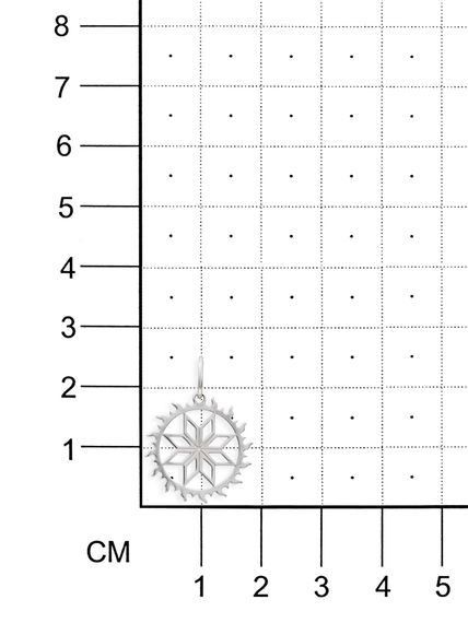 Фото подвески Алатырь в солнце из серебра, вид на размерной сетке.