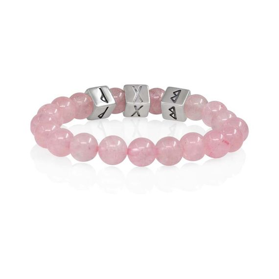 Браслет Женское счастье из натурального розового кварца с рунами Беркана, Гебо и Вуньо в форме куба из серебра 925, вид 3
