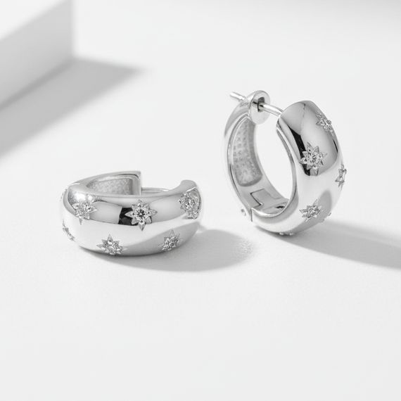 Серьги конго Звезды из серебра 925 пробы с фианитами, живое фото 3