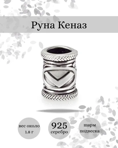 Купите шарм Кеназ из серебра 925 пробы, фото с инфографикой.