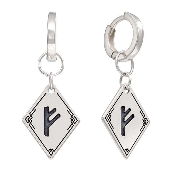Серьги Конго 12 мм с подвеской руна Феху из серебра 925, вид 1