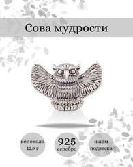 Сова серебряный шарм-подвеска