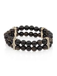 Браслет двойной из обсидиана 8 мм с шармом Всевидящее око из мельхиора