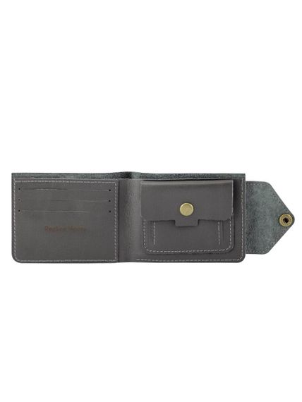 Фото компактного портмоне Классическое из серой кожи, в развернутом виде.