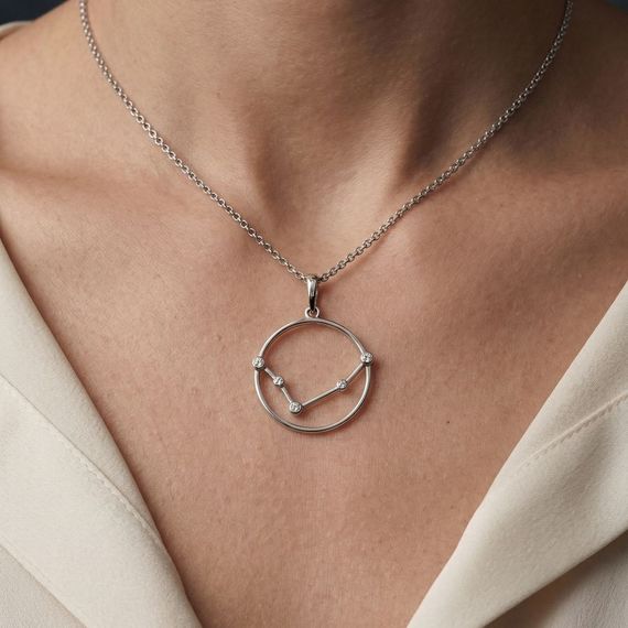 Подвеска на шею Созвездие Овен Знак зодиака серебро с фианитами, живое фото 1