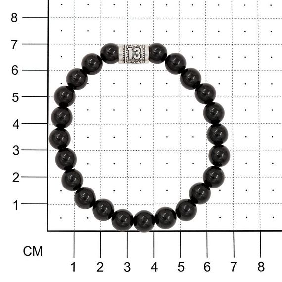 Браслет на руку из натурального черного кварца с шармом число 13 на размерной сетке