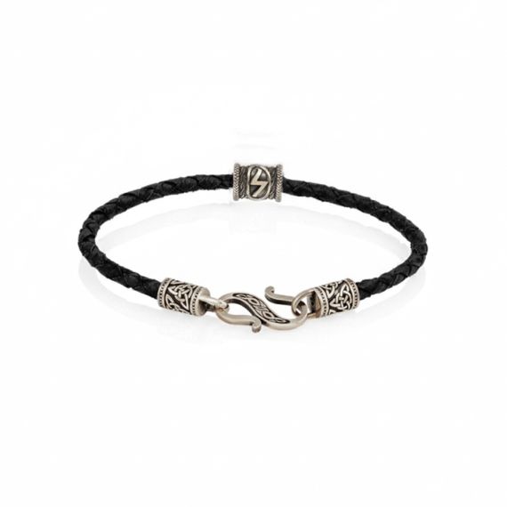 Браслет гайтан из натуральной кожи с руной Соулу мельхиор, фото 2
