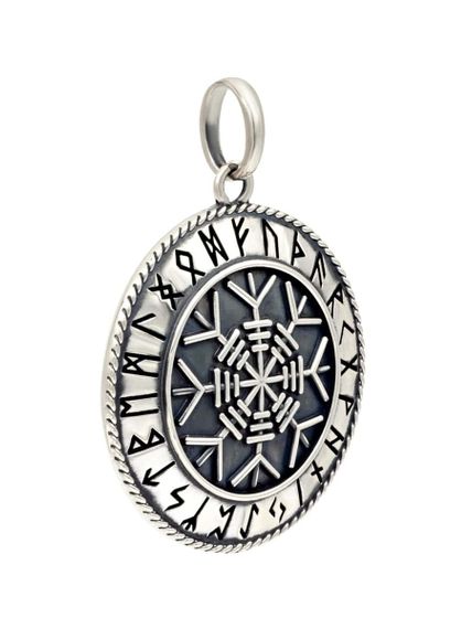 Фото амулета Агисхьяльм подвеска из серебра, вид в полуоборот.