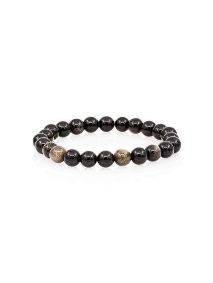 Фото браслета из обсидиана 8 мм на белом фоне вид анфас