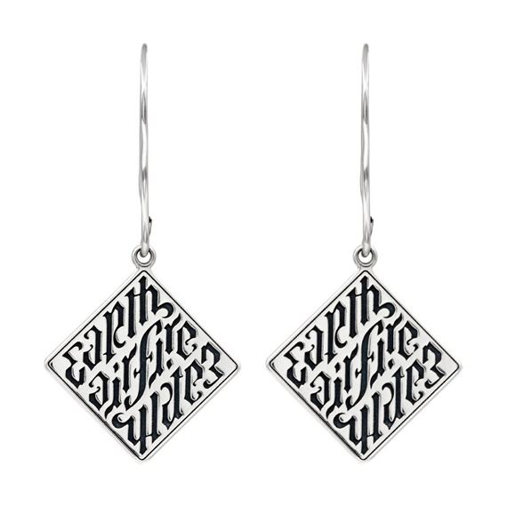 Ромб Иллюминатов - ювелирные серьги из серебра 925 пробы, вид спереди