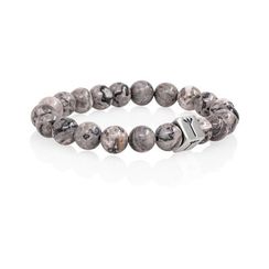 Браслет Защита и уверенность из натуральной серой яшмы с руной Альгиз в форме куба из серебра 925