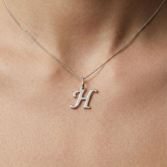 Подвеска в виде буквы Н - кулон из серебра 925 пробы, живое фото 1