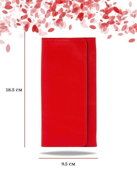 Фото функционального кошелька Классического из красной кожи косатка Инфографика Размеры