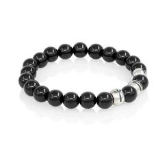 Браслет Защита и сила из натурального кварца черного с рунами Альгиз, Уруз и Тейваз из серебра 925