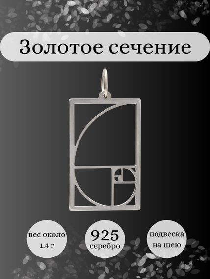 Фото подвески золотое сечение в квадратном контуре из серебра, инфографика.
