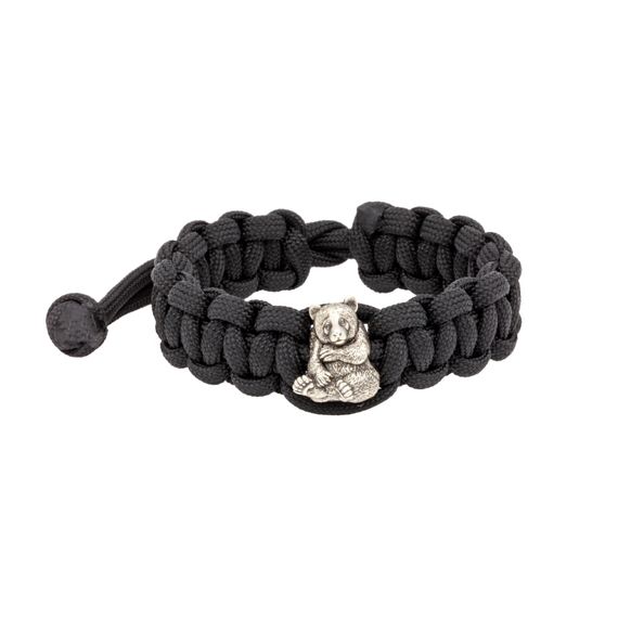 Браслет с шармом Панда из мельхиора - чёрный паракорд, фото 1