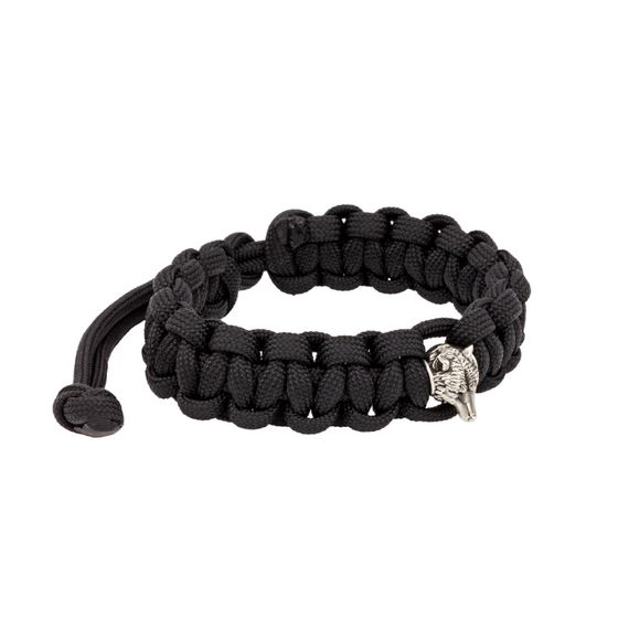 Браслет с шармом Волк из мельхиора - чёрный паракорд, фото 2