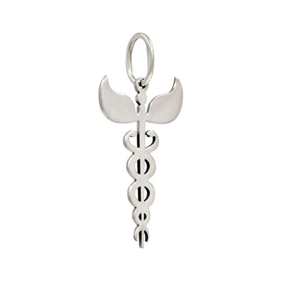 Подвеска Кадуцей жезл - кулон из серебра 925 пробы, вид сзади полубоком