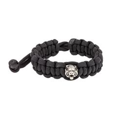 Браслет с шармом Тигр из мельхиора - чёрный паракорд