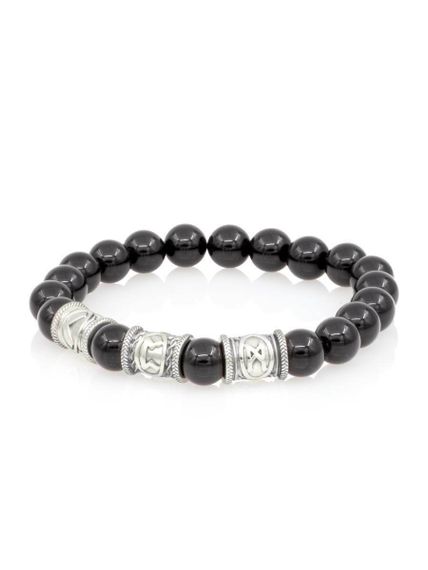 Браслет из натурального чёрного кварца с рунами Кеназ, Перт, Манназ - Самореализация, вид сбоку 2