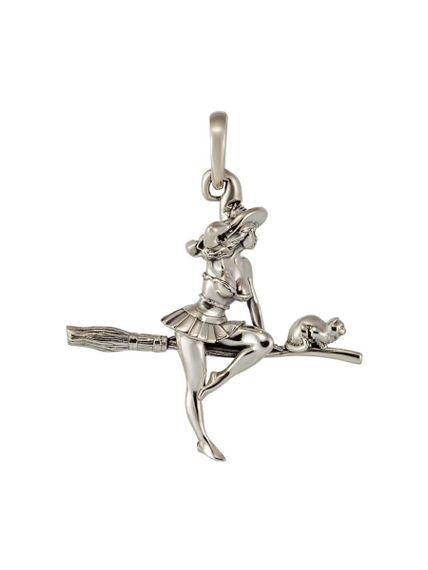 Подвеска «Ведьма на метле» из серебра, вид сбоку 1