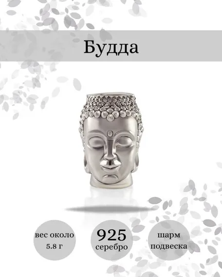 Шарм Будда из серебра 925 пробы, фото с инфографикой