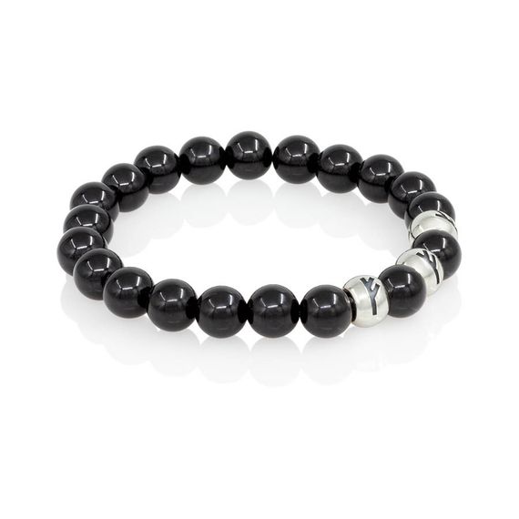 Браслет Денежный магнит из натурального черного кварца с тремя рунами Феху из серебра 925, фото 2