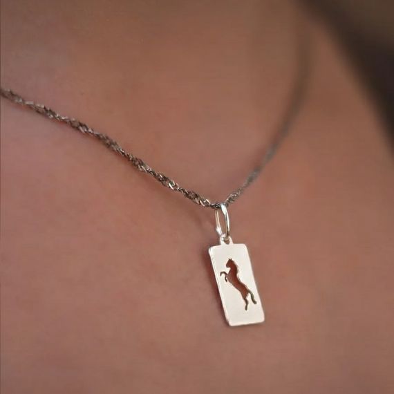 Подвеска Лошадь в прямоугольнике - кулон из серебра 925 пробы, фото 1