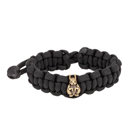 Браслет с шармом Белка из бронзы - чёрный паракорд, фото 1