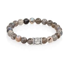 Браслет Денежный импульс из натурального лабрадора с руной Феху из мельхиора