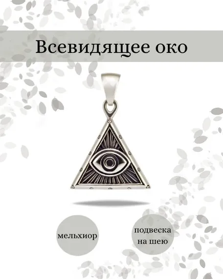 Подвеска Всевидящее Око Бога из мельхиора, фото с инфографикой