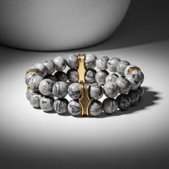 Двойной браслет из натуральных камней яшмы серой 8 мм с шармами из бронзы