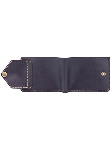 Фото компактного портмоне Классическое из синей кожи, в развернутом виде с фасада.
