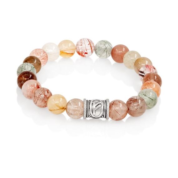 Браслет Денежный импульс из натурального кварца волосатика с руной Феху из мельхиора, вид 2