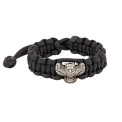 Браслет с шармом Сова из мельхиора - чёрный паракорд