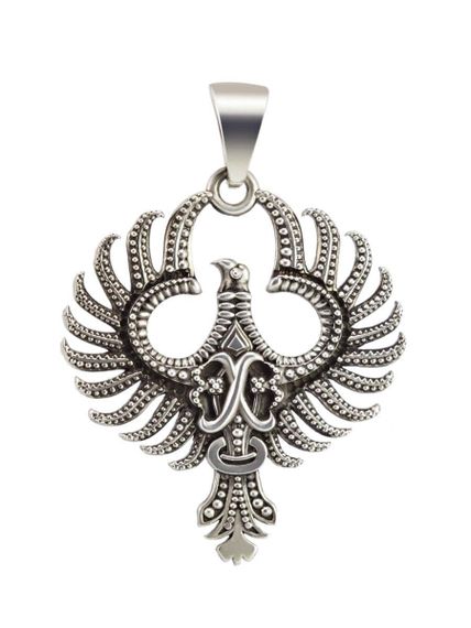 Купите кулон Феникс из стерлингового серебра фото на белом фоне.