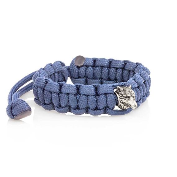 Браслет с шармом Волк из мельхиора - синий паракорд, вид 2