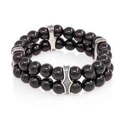 Двойной браслет из черного кварца 8 мм с шармами из серебра
