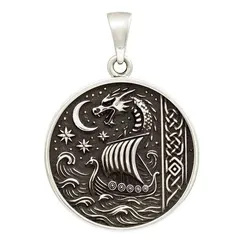 Корабль и дракон - подвеска из мельхиора