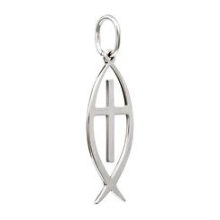 Подвеска Ихтис с крестом - кулон из серебра