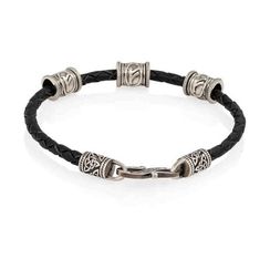 Браслет гайтан черный 3 мм с тремя рунами Феху Мельхиор