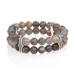 Двойной браслет из лабрадора 8 мм с шармами из серебра