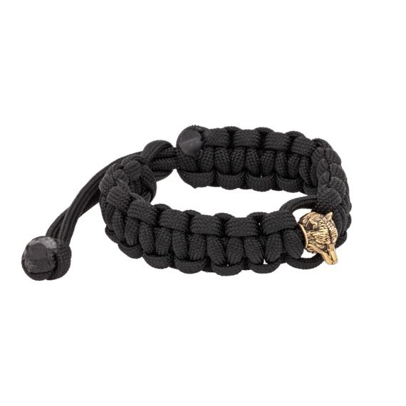 Браслет с шармом Волк из бронзы - чёрный паракорд, фото 2
