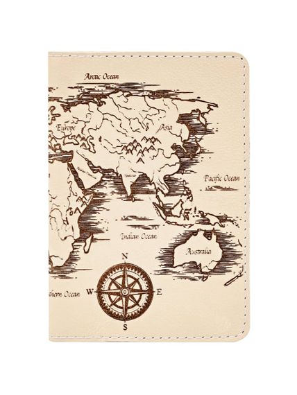 Фото обложка для паспорта в виде карты из бело молочной кожи.