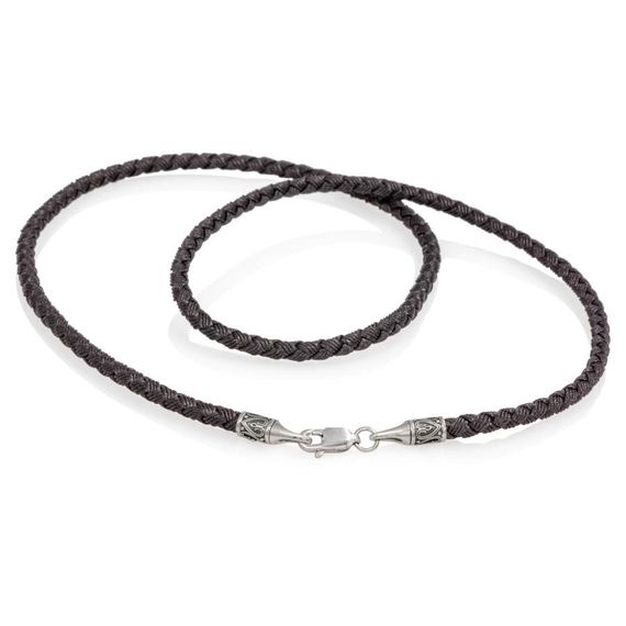 Гайтан Лоза тканевый чёрный 3 мм с замком S из серебра 925, вид 1