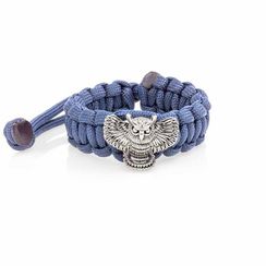 Браслет с шармом Сова из мельхиора - синий паракорд
